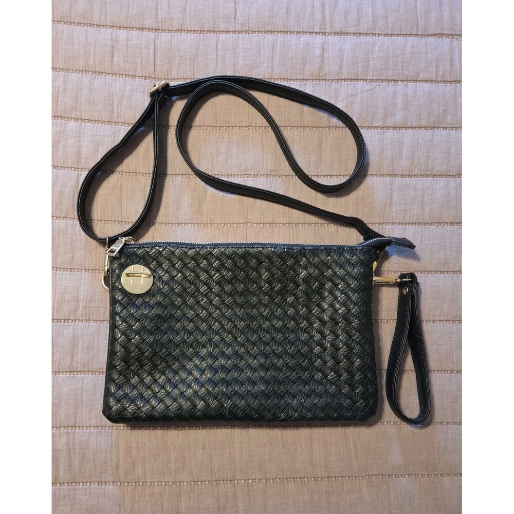Jenn & Co Woven Crossbody Bag Adjustable Strap Pockets Black Trendy Purse Y2K.